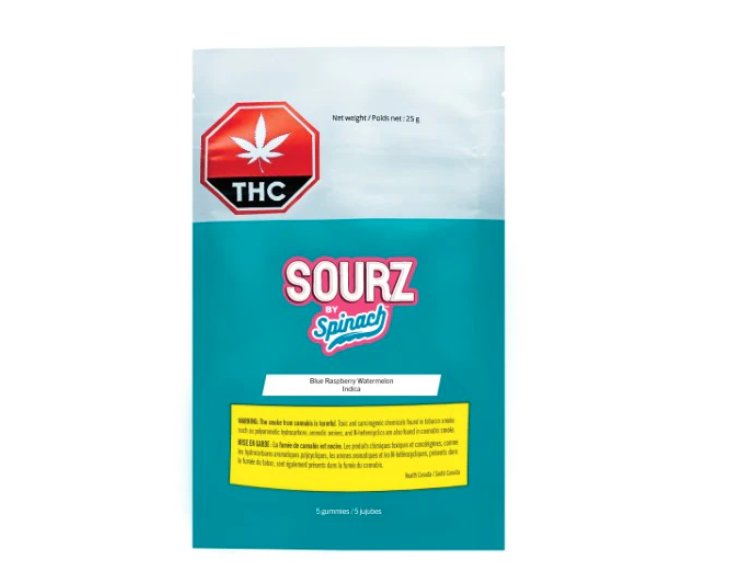 Sourz By Spinach - Blue Raspberry Watermelon Gummies - Indica - 5 Pack