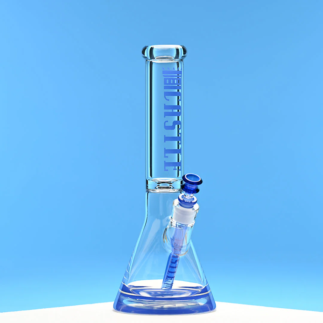 TP CASTLE GLASS 14" BEAKER BONG CLEAR - BLUE LOGO